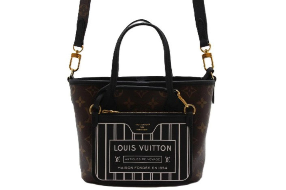 LOUIS VUITTON Neverfull Inside Out Shoulder Bag Monogram Canvas Leather Black